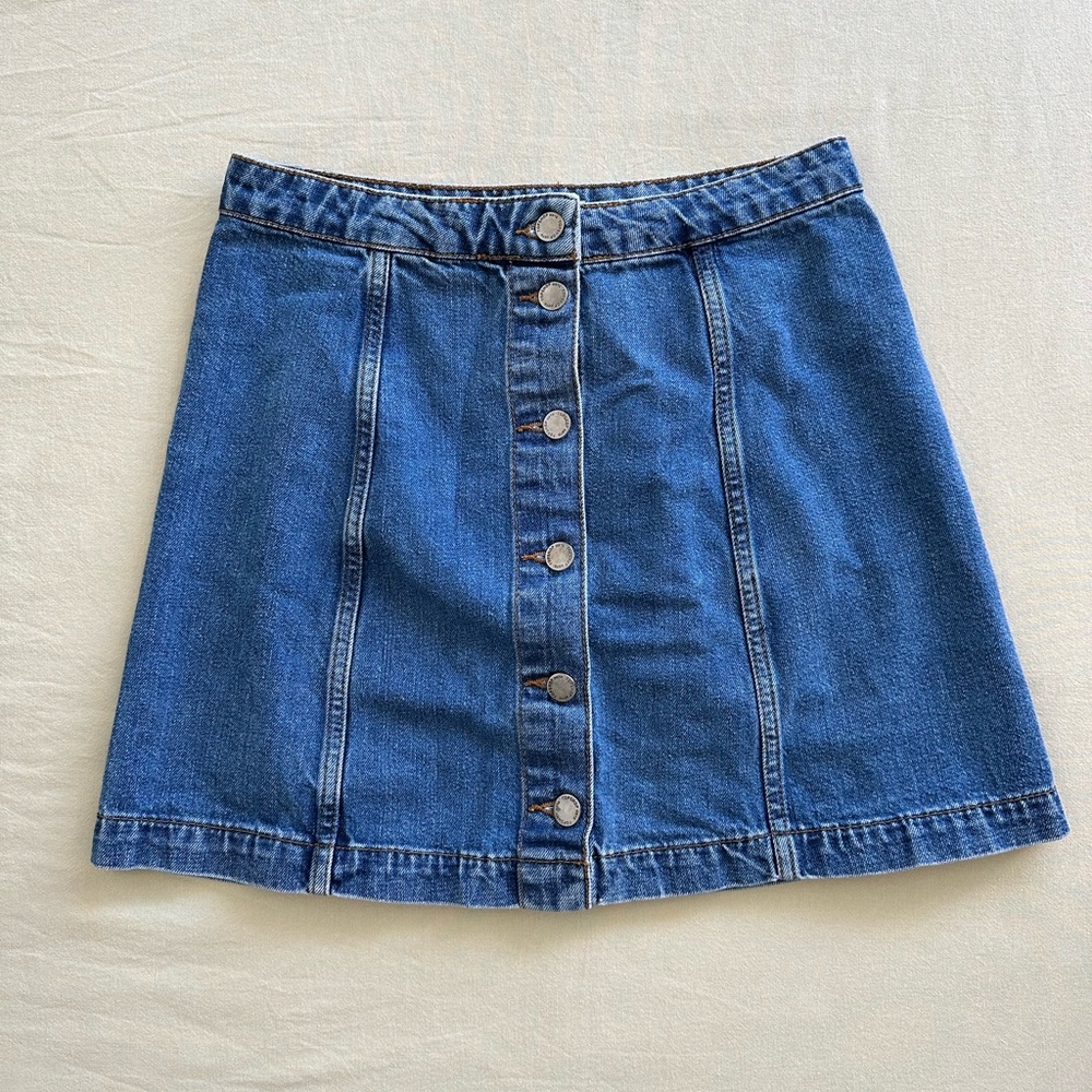 Topshop Moto Denim Button Fly Skirt Medium Wash